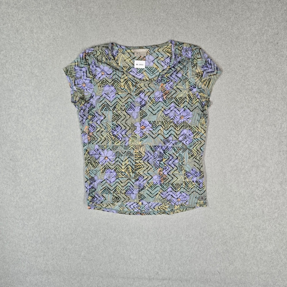 Royal Robbins Women Shirt M Green Floral Scoop Neck Pullover Short Sleeve